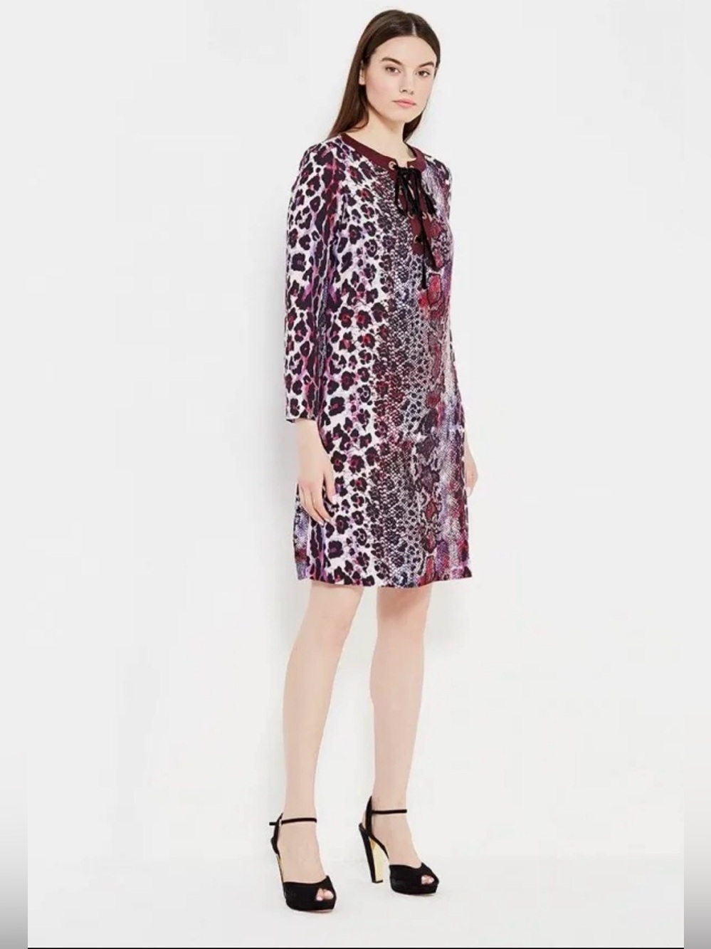 Just Cavalli Multicolor Leopard Print Dress With Lace Up Chest Sz 44 US L Luxury